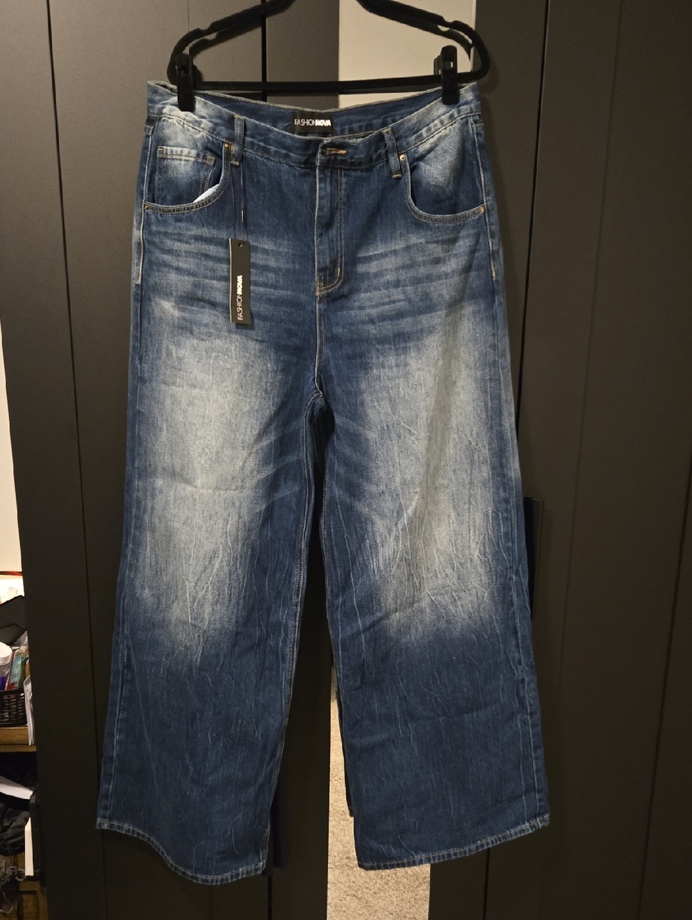 Fashion Nova Dark Blue High-Waist Wide Leg Jeans